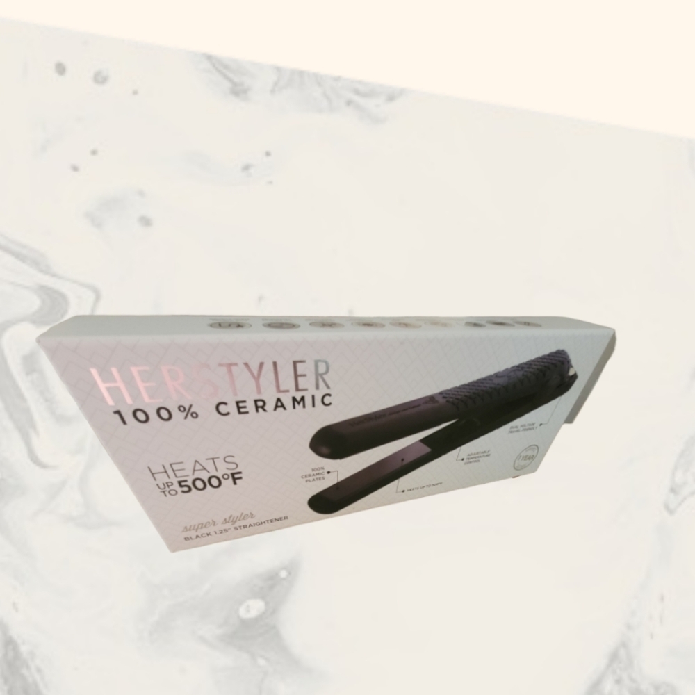 Herstyler Super Styler 100% Ceramic Black 1.25" Straightener Flat Iron with Box